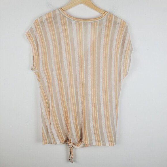 Rachel Zoe Shirt Medium Button up Cream Tan Linen Stripes Lightweight Coastal - Picture 10 of 10